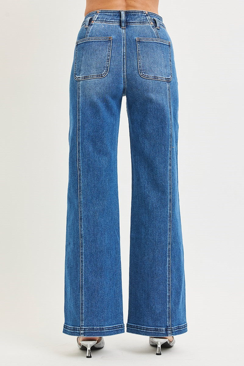 Hannah HIGH RISE WIDE JEANS WITH CURVED SEAM DETAIL