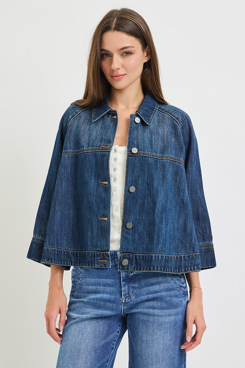 CROPPED CAPE JACKET-Dark