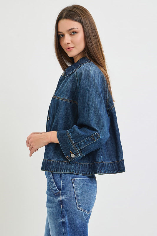 CROPPED CAPE JACKET-Dark