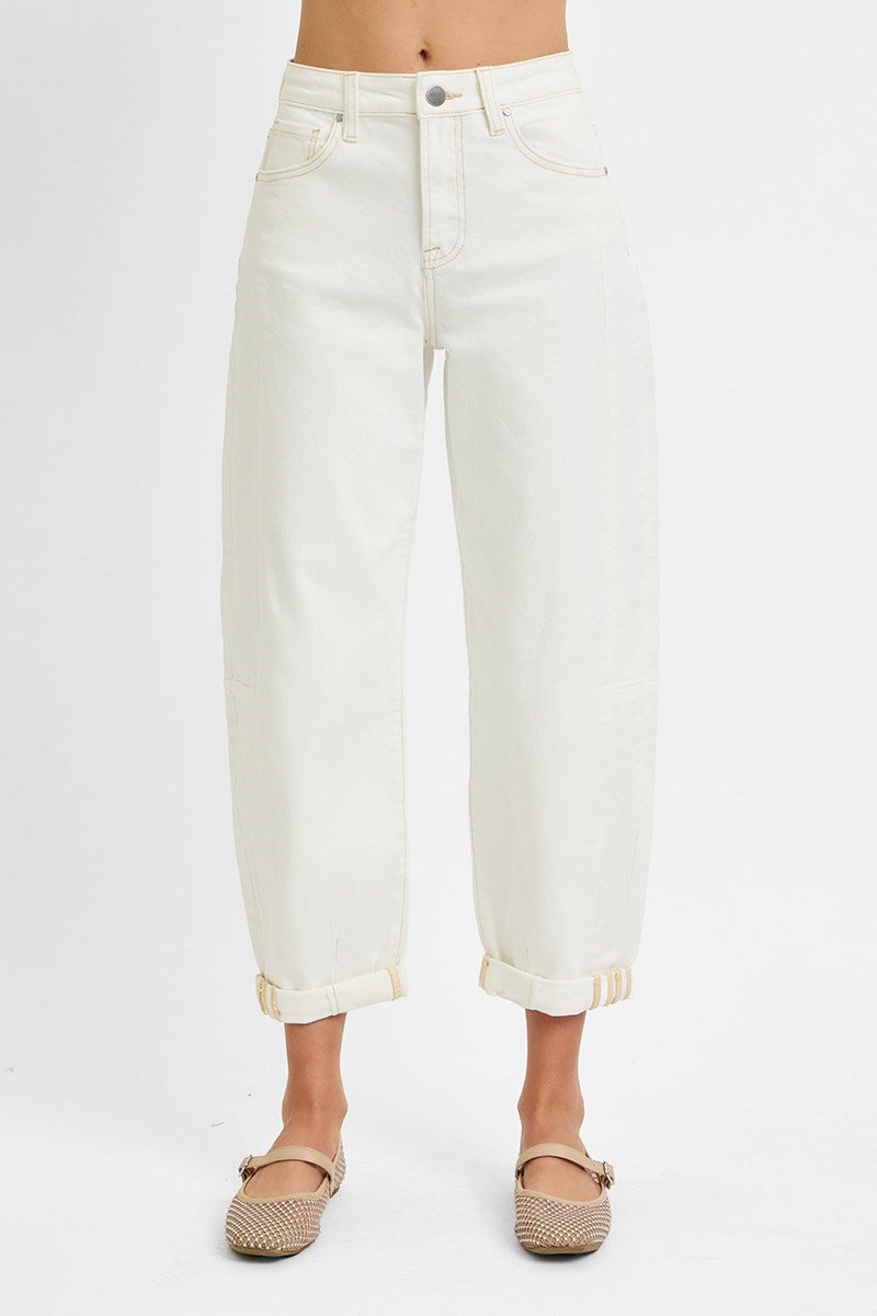 Emory HIGH RISE BARREL JEANS-Cream