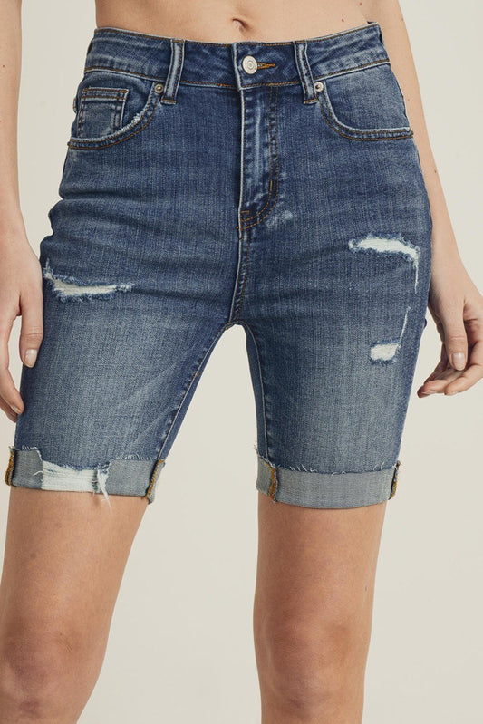 Kayla HI - RISE DISTRESSED LONG SHORTS