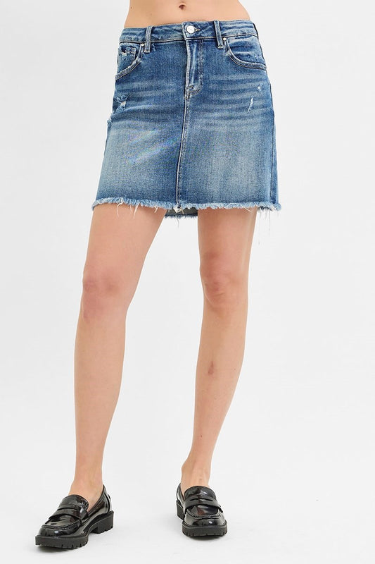 BECKY MID WAIST PENCIL SKIRT-Medium Wash