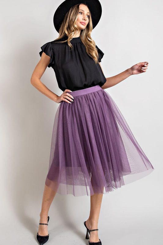 Evolet Mesh skirt with elasticized high-rise waist, and a full lining-Plum