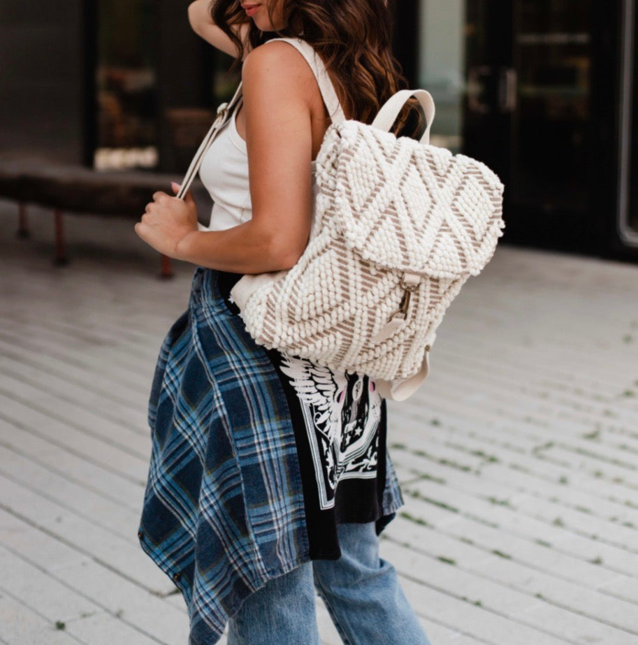 Cream Diamond Pattern Backpack