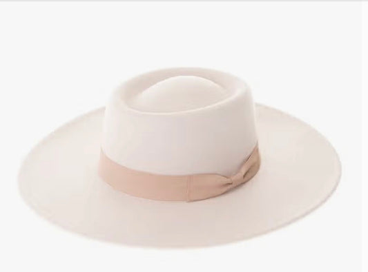 Boater Wide Brimmed Felt Pork Pie Hat-Ivory