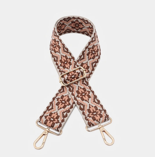 Tribal Guitar Strap-Pink & Brown