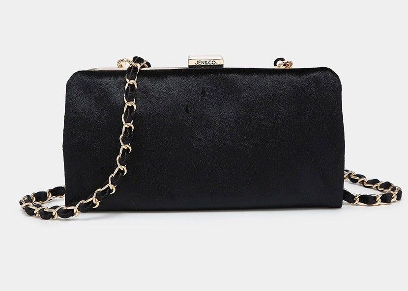 Sue Velvet Wallet Pouch Crossbody-Black