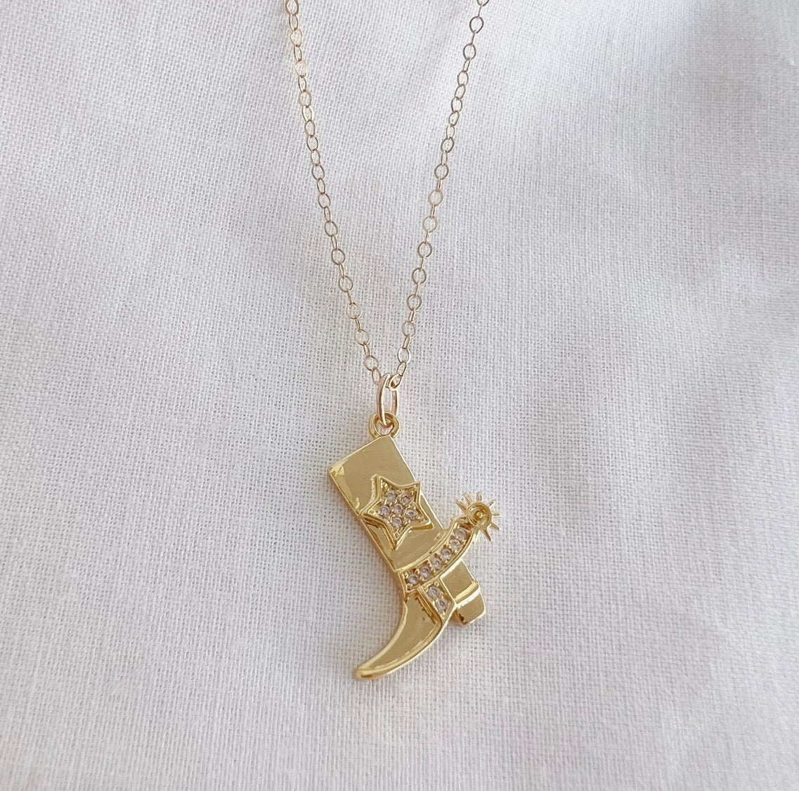 Country Girl Cowboy Boot Necklace Gold Filled