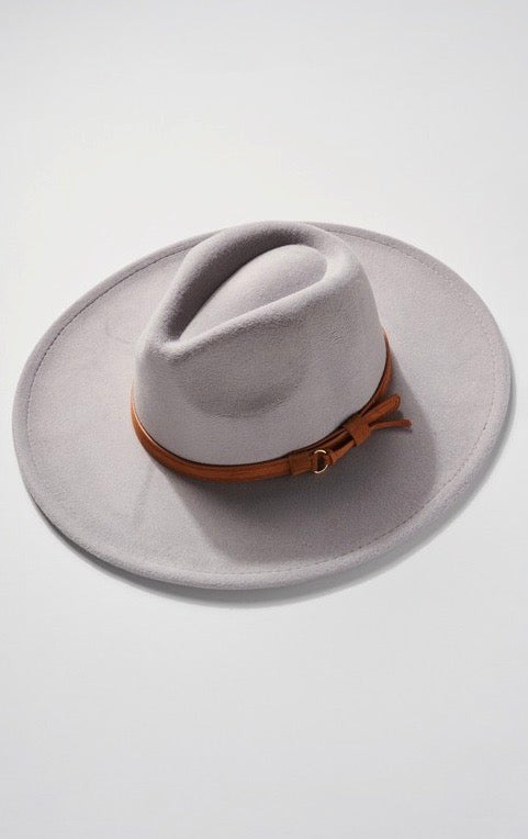 Dandy Wide Brim Leather Band Felt Hat Gray