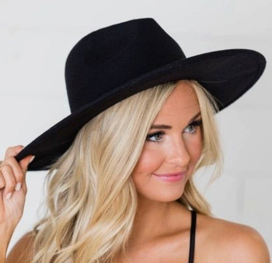 Dolly Rancher Wide Brim Felt Hats with Ribbon-Black