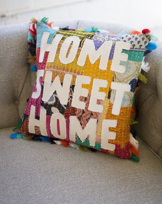 Home Sweet Home Kantha Pillow