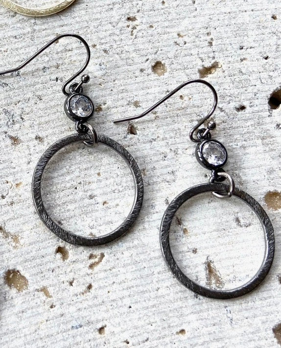 Hoop Crystal Earrings-Gunmetal Black