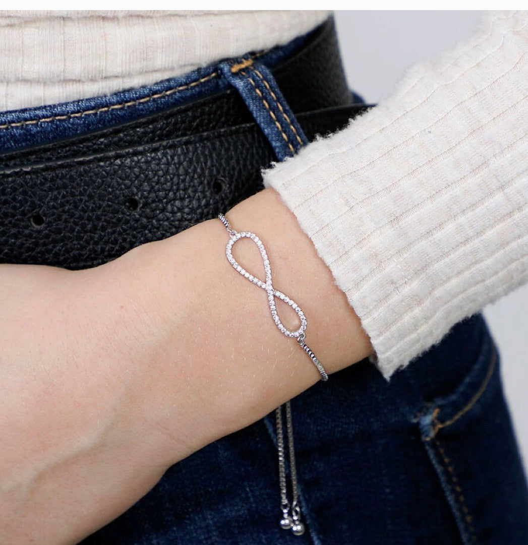 Infinity Sparkly Adjustable Pull Slider Bracelet-Silver