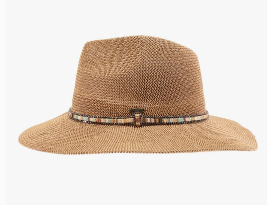 Knit Rhinetone Band Panama Hat-Dk Natural