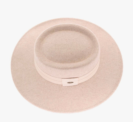 Wide Ribbon Band Fabric C.C Panama Hat-Heather Taupe