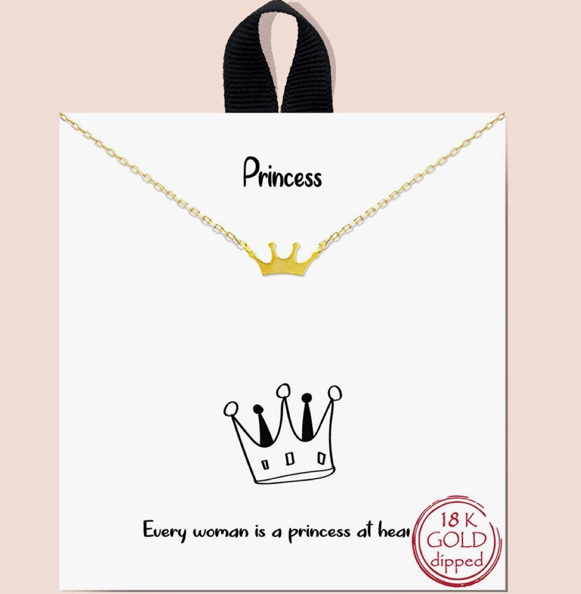 Gold-Dipped Princess Crown Charm Necklace