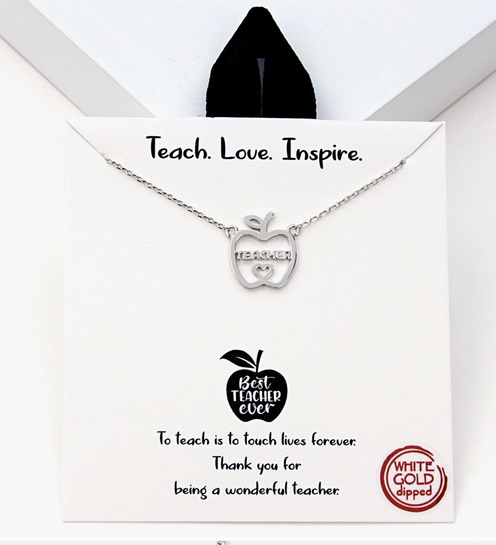 Gold or Silver-Dipped Teacher Apple-Shaped Charm Necklace