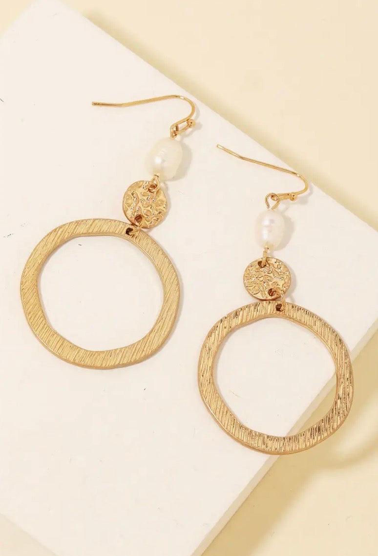 Brushed Metallic Hoop Dangle Earrings