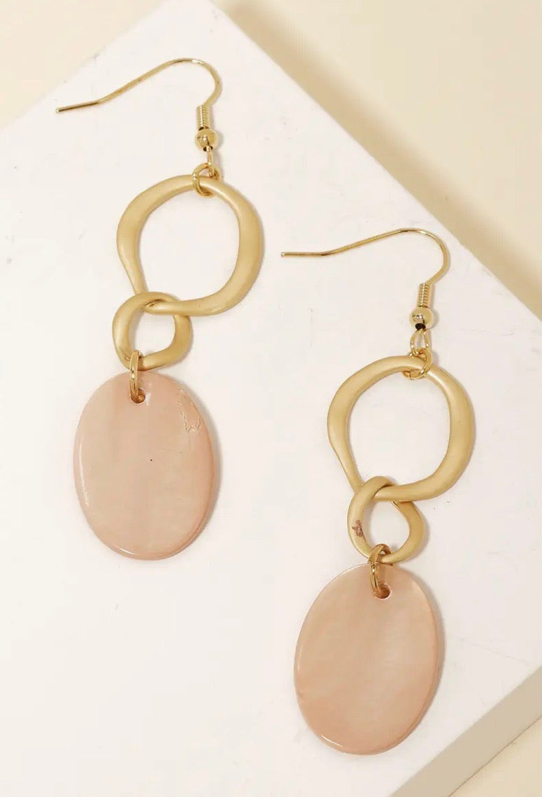 Mother of Pearl Oval Drop Earrings-Pink or White