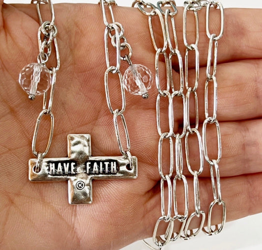 HAVE FAITH | CROSS | Long Chain-Silver Chain