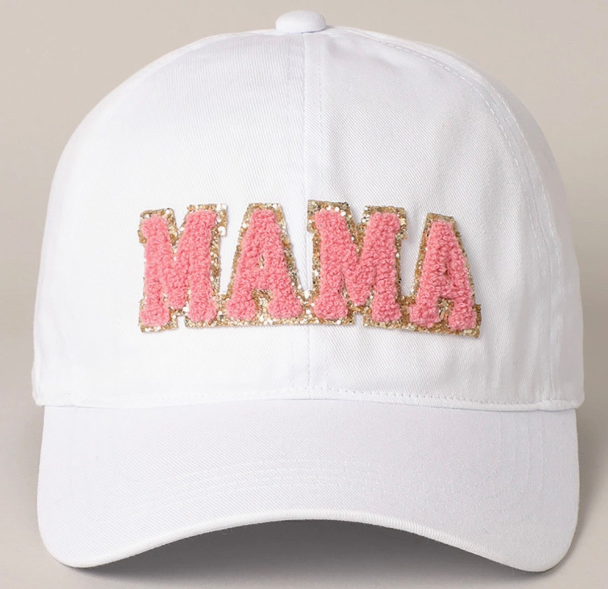 MAMA Chenille Letter Patch Cotton Baseball Cap-White
