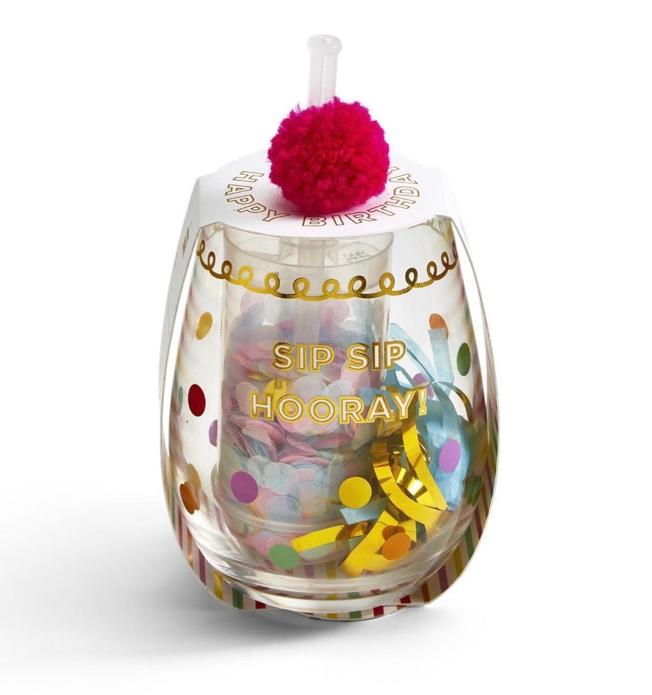 Sip Sip Hooray! Happy Birthday Stemless Glass