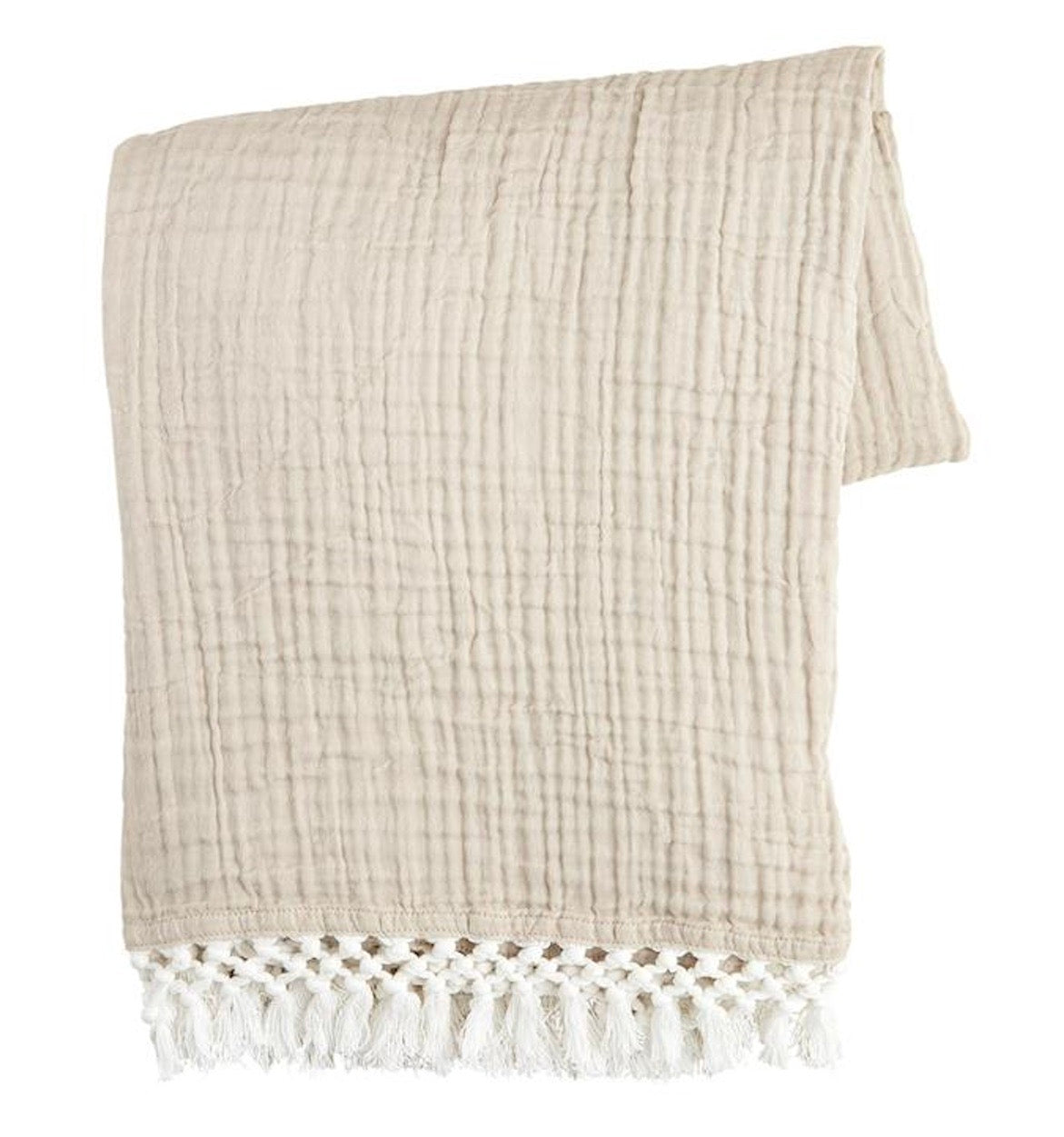 Mud Pie-Taupe Macrame Muslin Throw