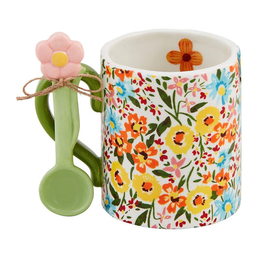 Mud Pie-Blue Floral Print Mug & Spoon Set