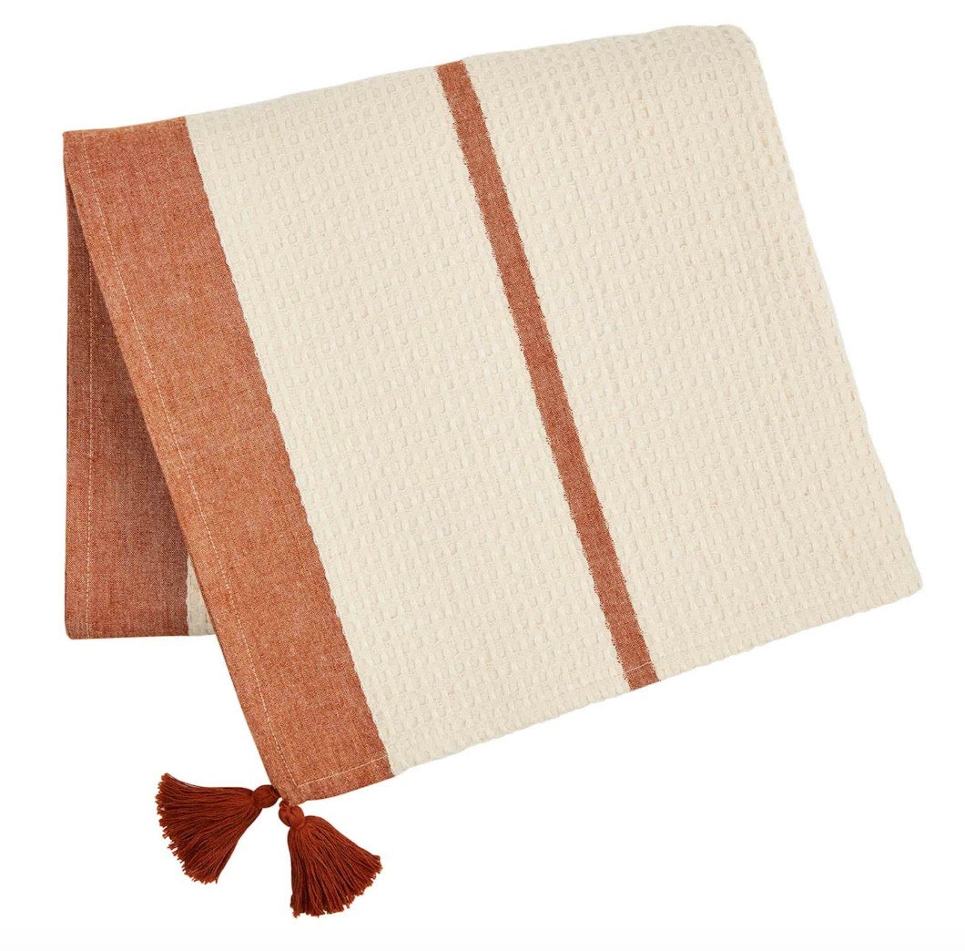 Terracotta Waffle/Chambray Stripe Blanket