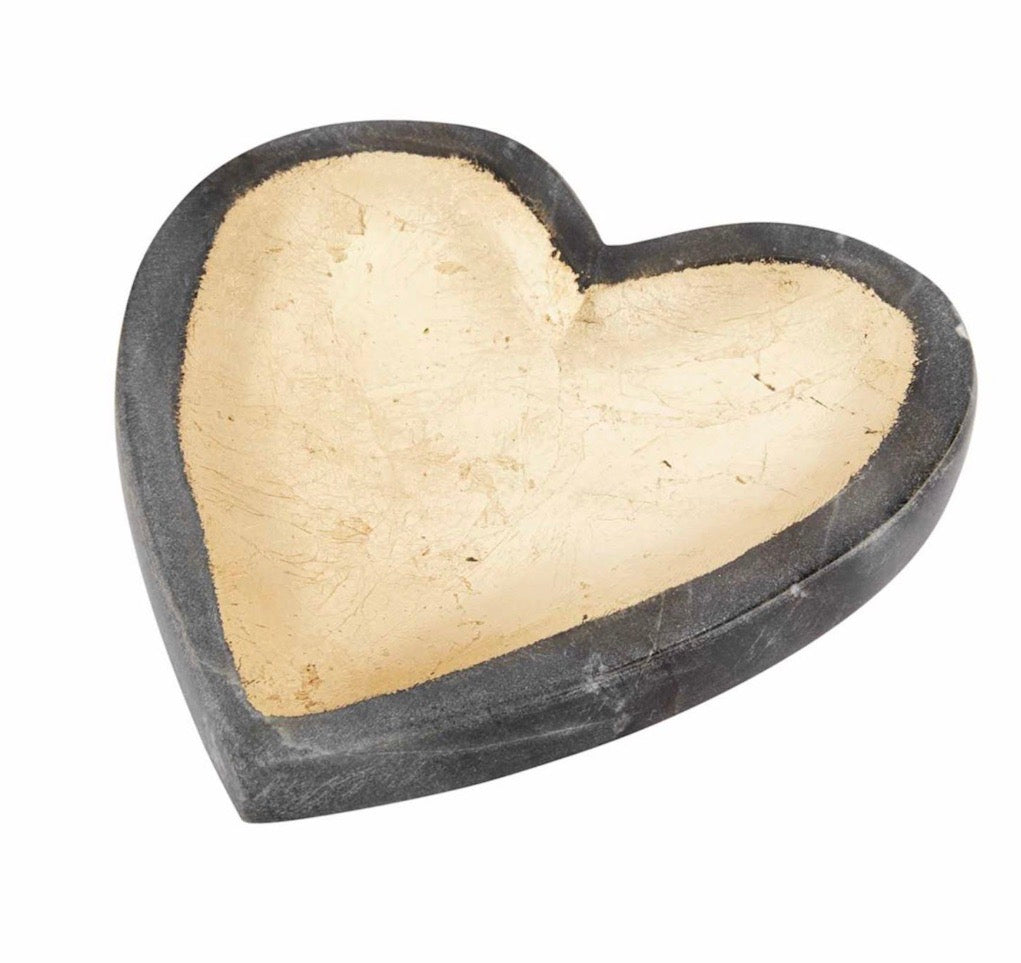 Mud Pie-GRAY MARBLE FOIL HEART TRAY