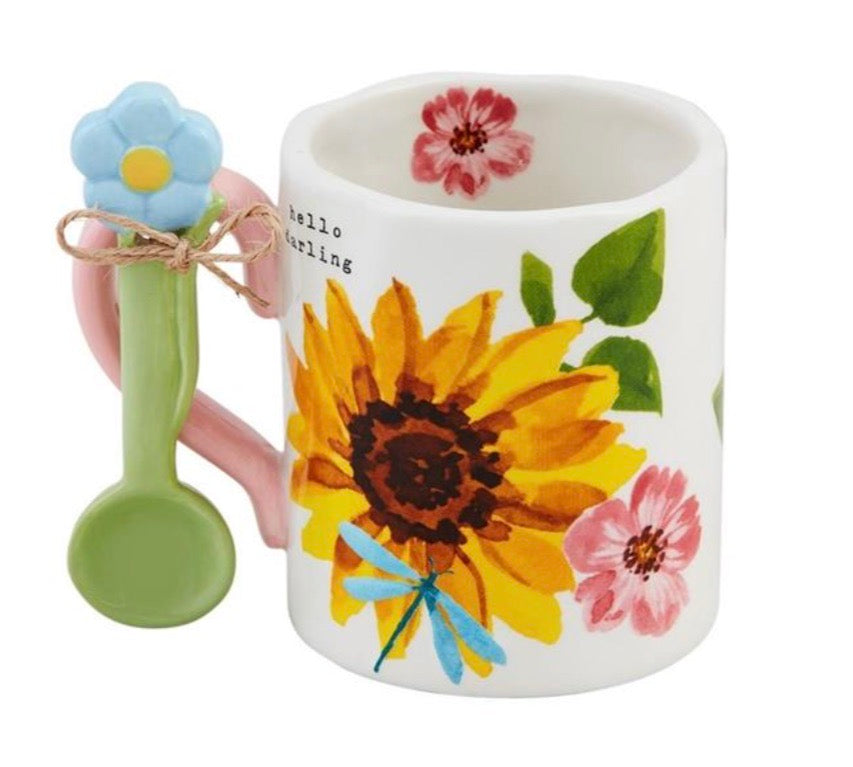 Mud Pie-YELLOW FLORAL MUG WITH SPOON