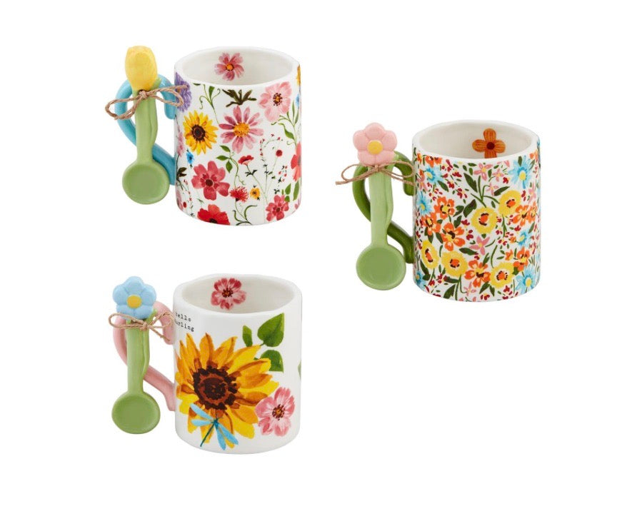 Mud Pie-YELLOW FLORAL MUG WITH SPOON