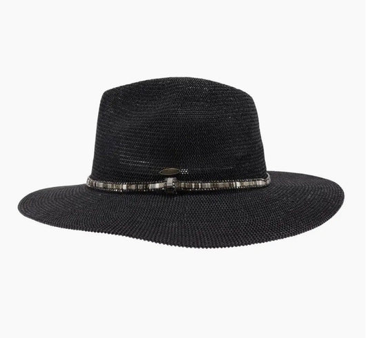 Knit Multi Thread Rhinestone Band Panama Hat-Black
