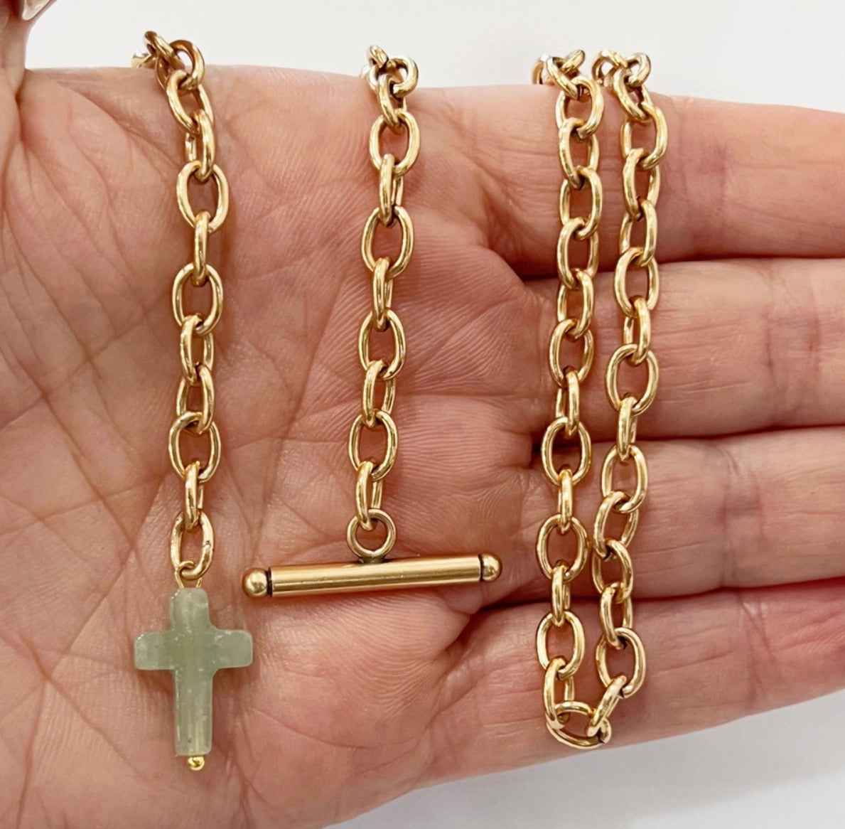 Katia Designs-AVENTURINE CROSS | Drop Choker-Gold or Silver