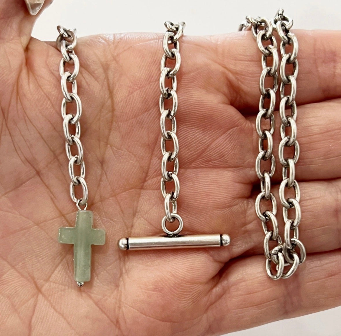 Katia Designs-AVENTURINE CROSS | Drop Choker-Gold or Silver