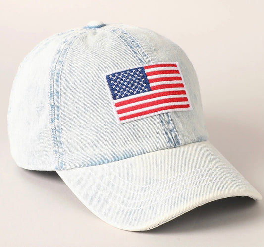 American Flag Patch Denim Baseball Cap