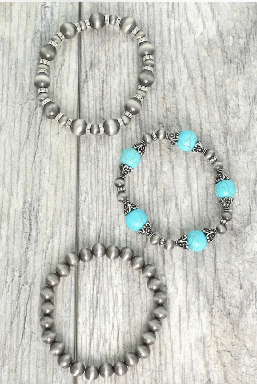 3-Piece Turquoise Navajo Pearl Beaded Bracelet Set