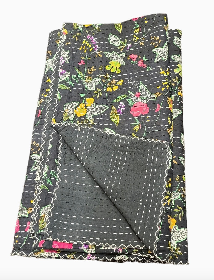 Hand-Sewn Reversible Kantha Quilt