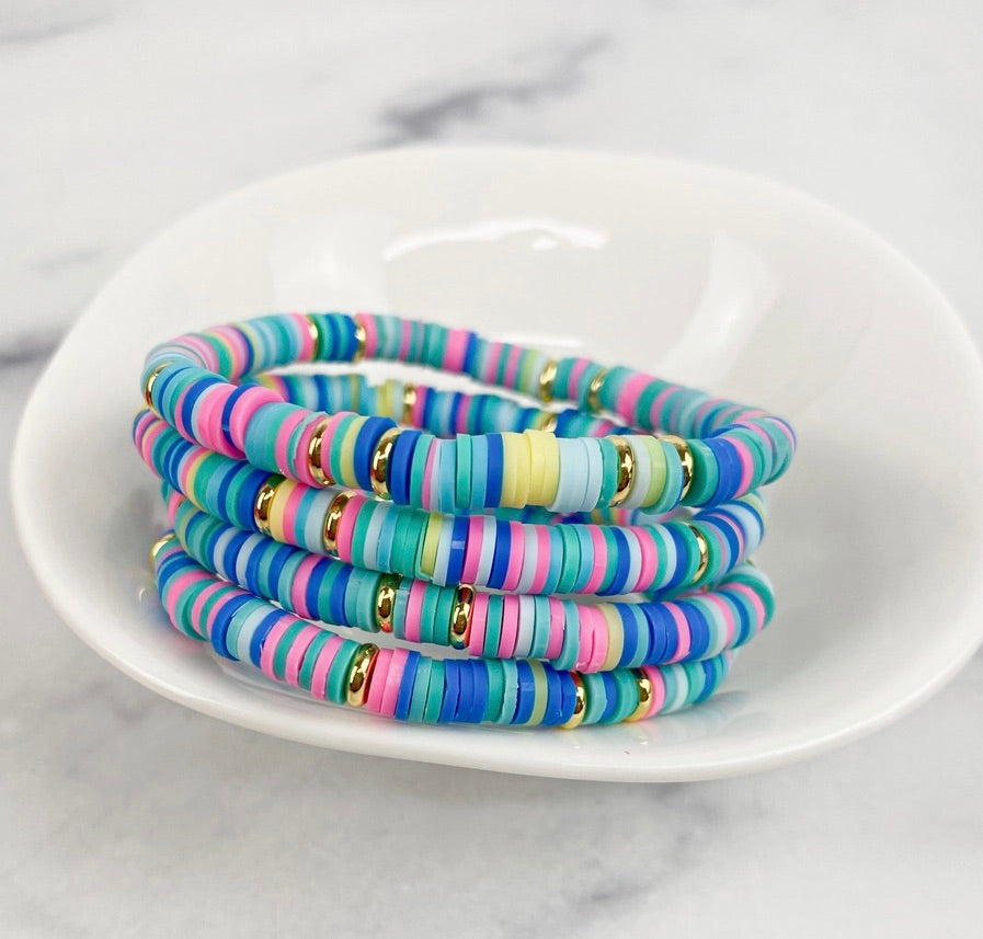 Heishi Small 6mm Color Pop Bracelet "Aqua Rainbow"