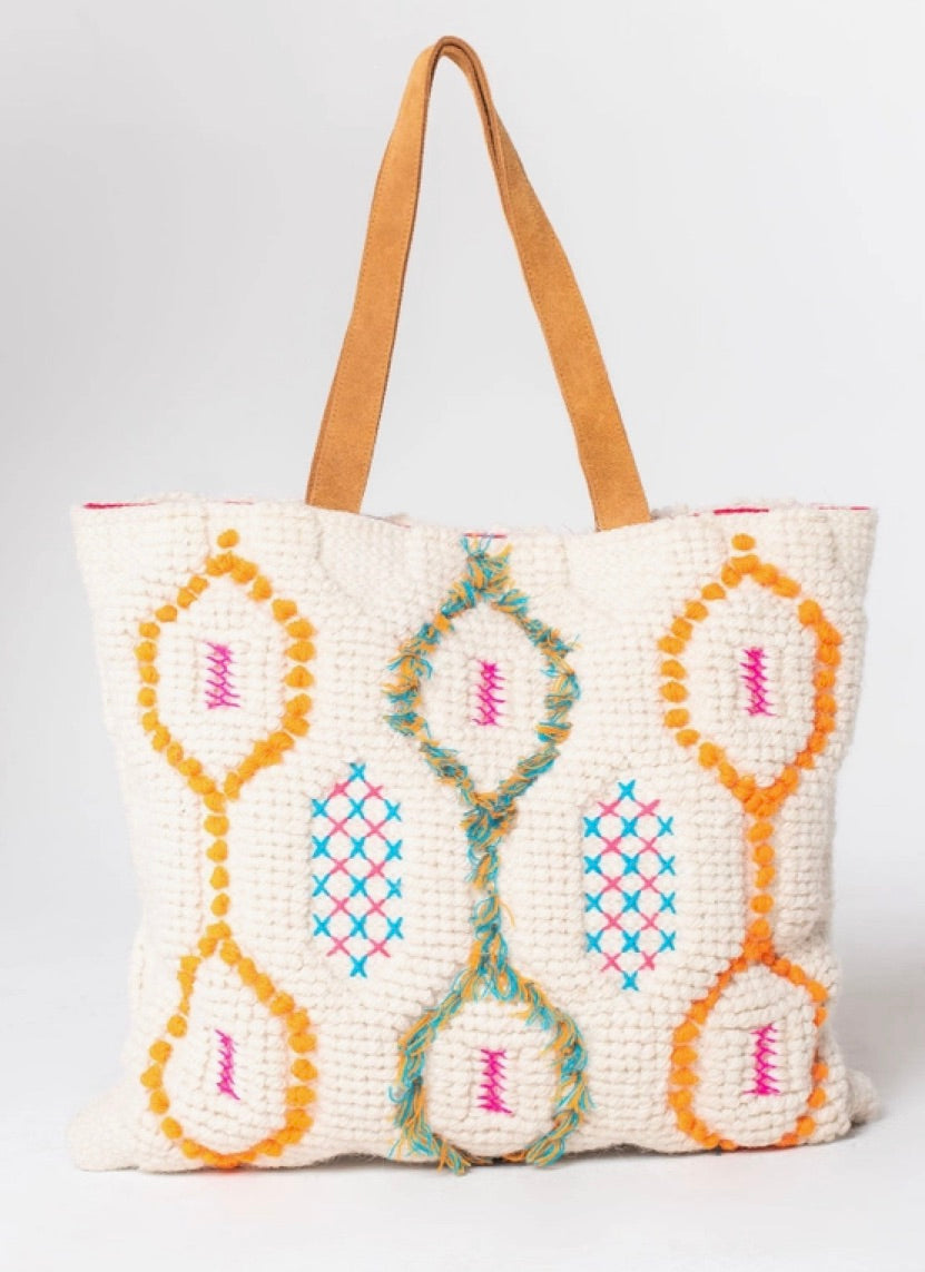 Bohemian Embroidered Geo Pattern Carpet Bag