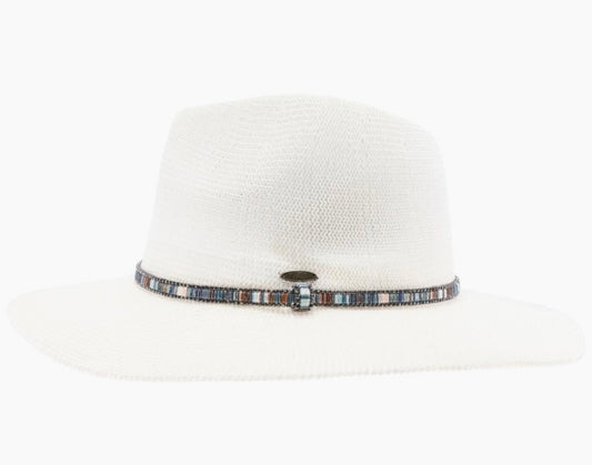 Knit Multi Thread Rhinestone Band Panama Hat-White