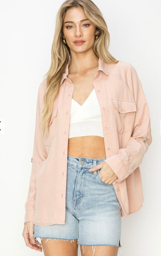 Oversized Tencel Shirt-SOFT PINK