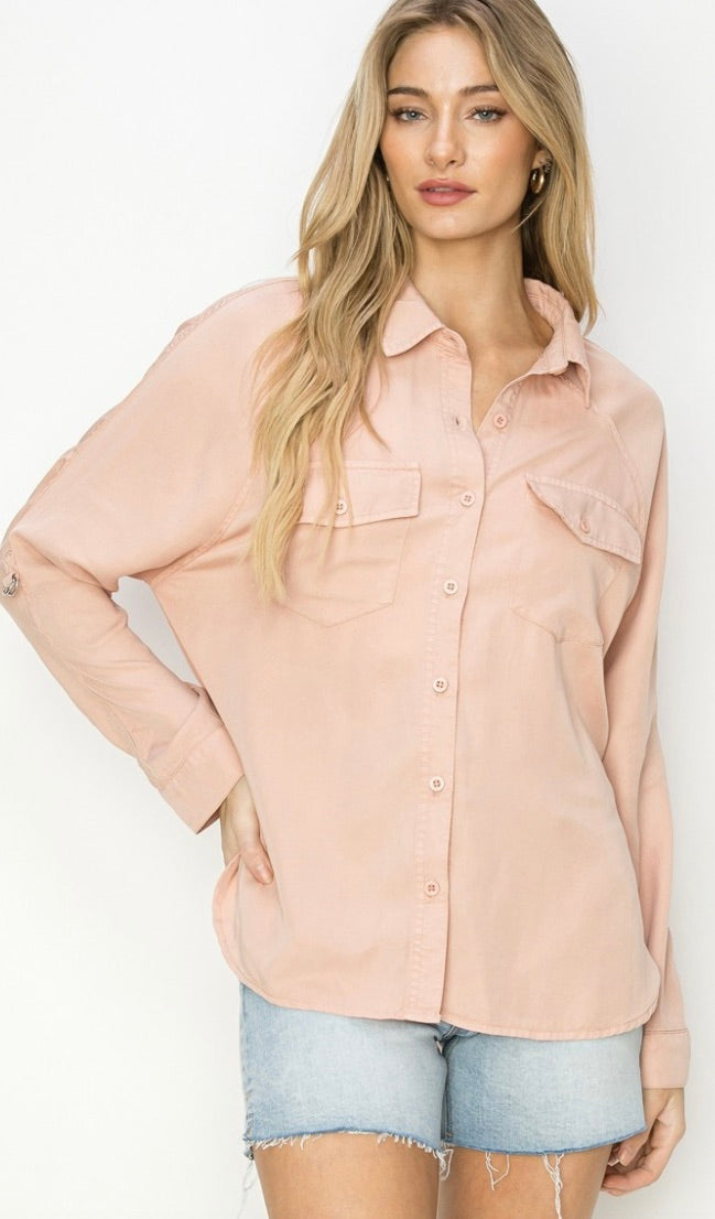 Oversized Tencel Shirt-SOFT PINK