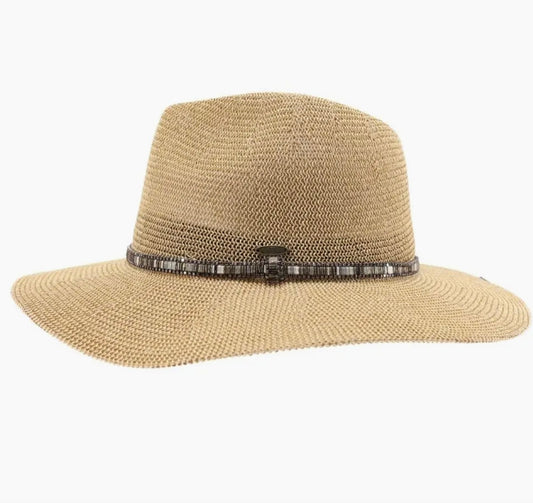Knit Multi Thread Rhinestone Band Panama Hat-Natural