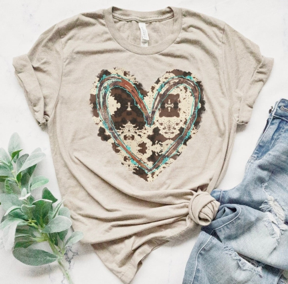 Southwestern Cow Heart Sublimation Tees