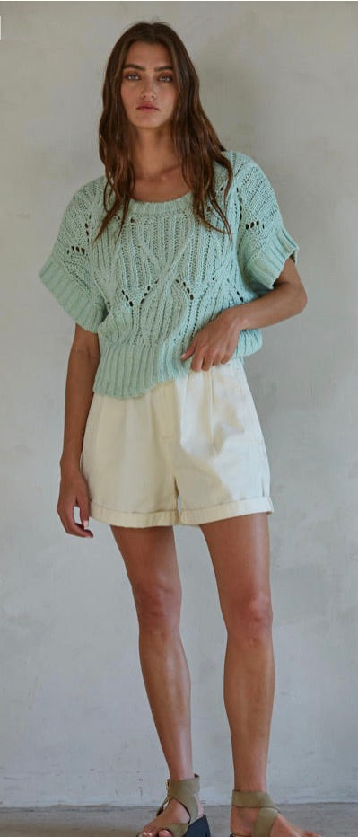 Cali Crochet Top-Light Mint