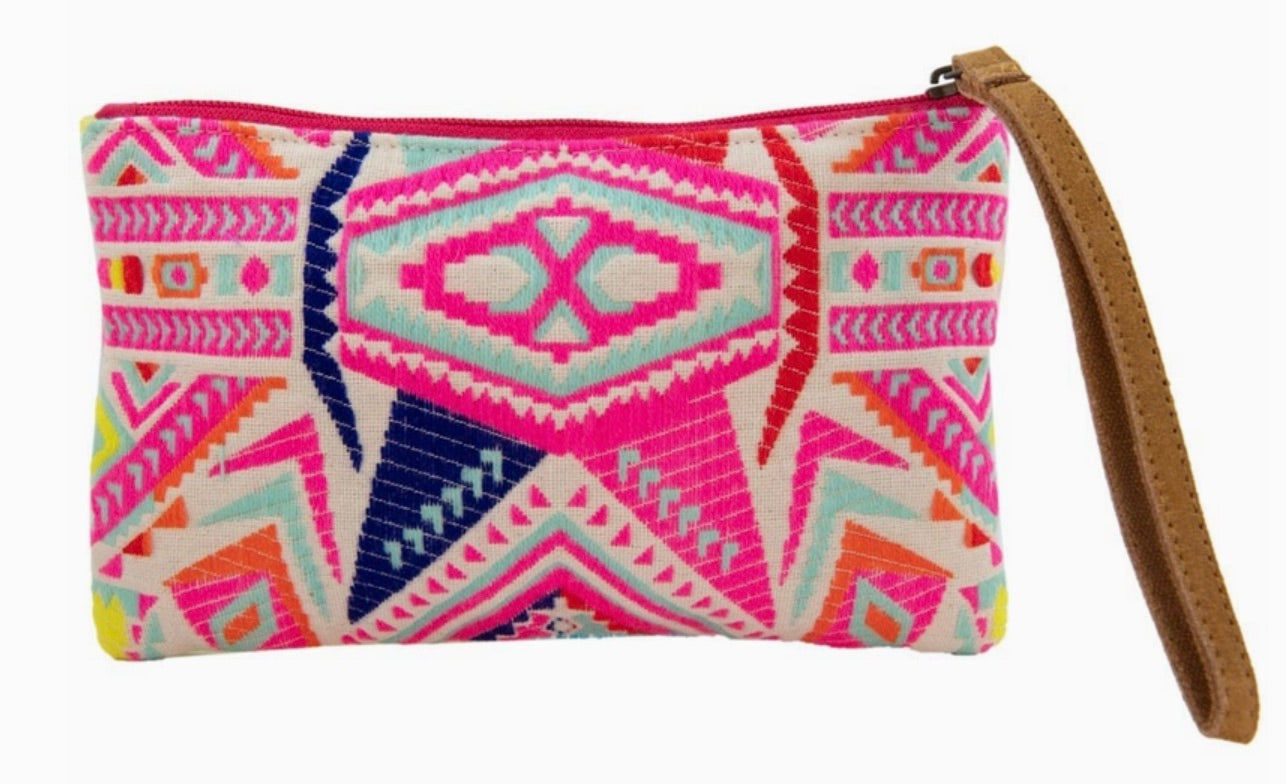 Multicolored Aztec Sequin and Beaded Wristlet Purse