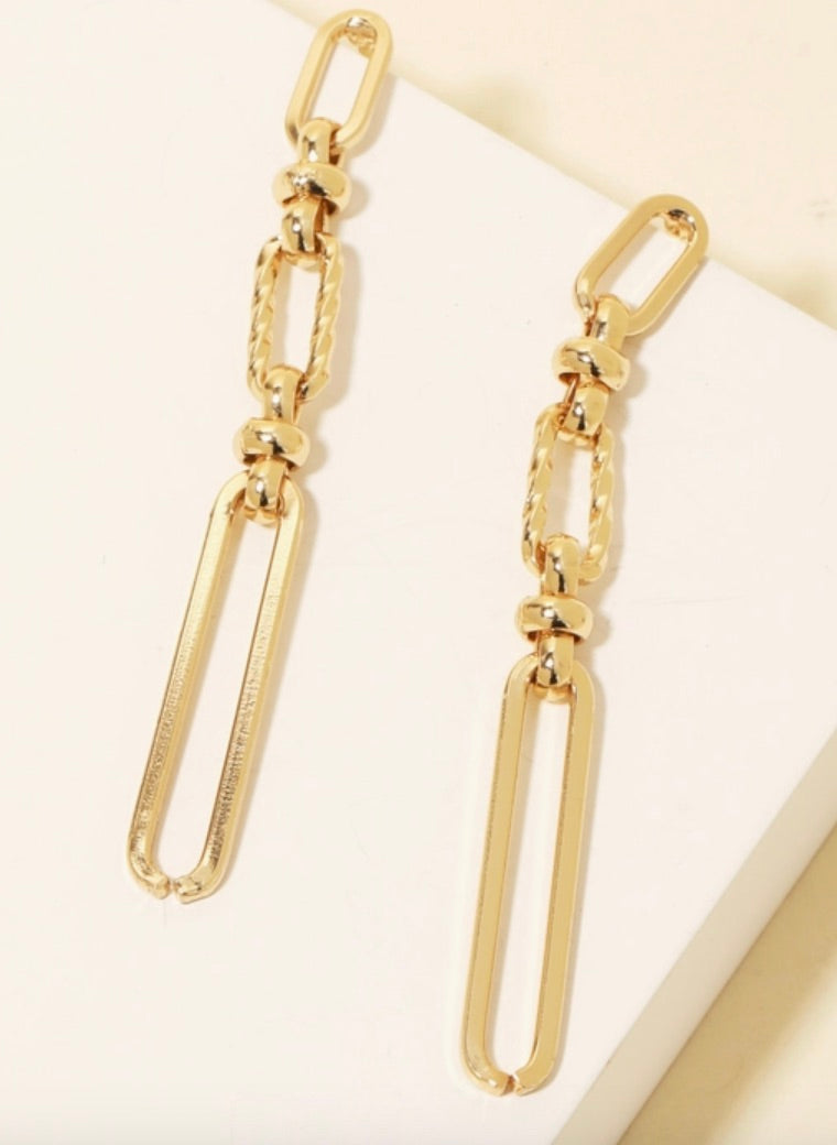 Mixed Oval Chain Dangle Earrings-Gold or Silver