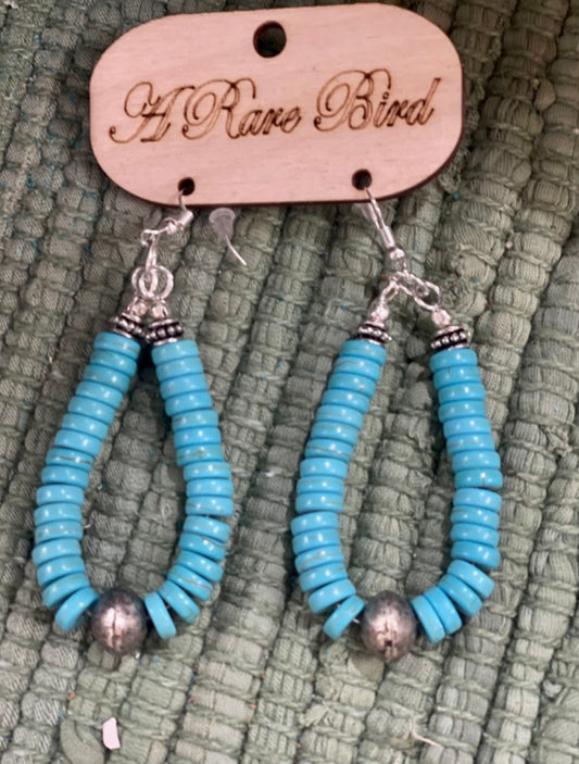 Turquoise Slice Tibetan Earrings