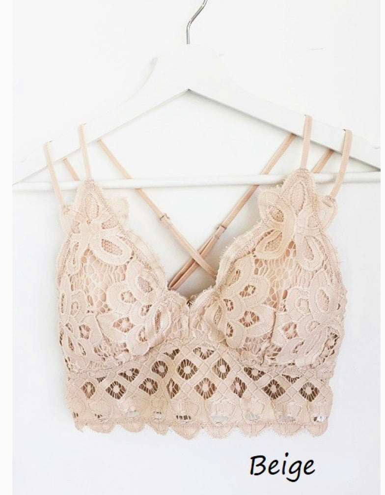 Scalloped Lace Cami Bralette-Beige